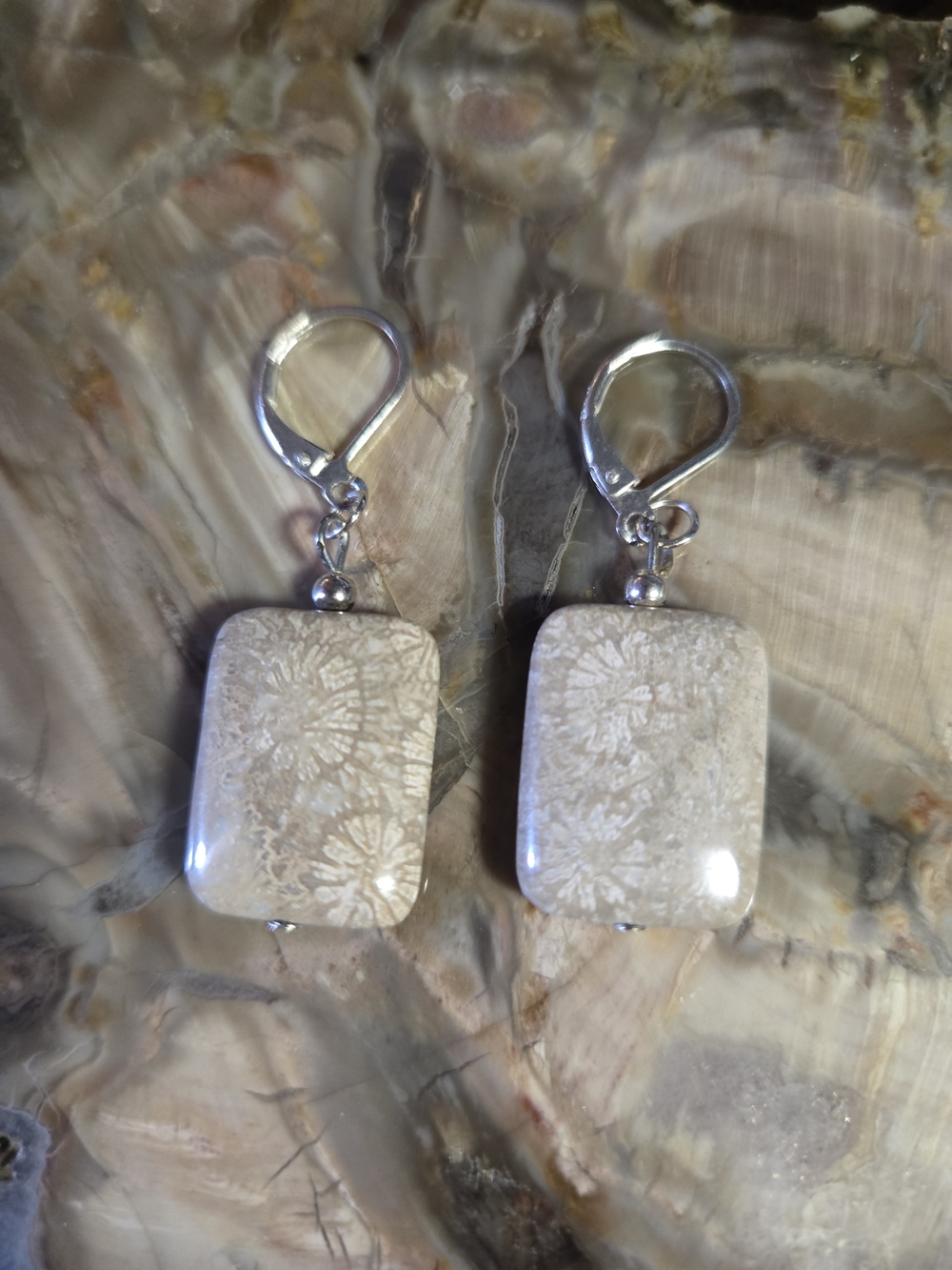 Chrysanthemum Fossil Coral Earrings